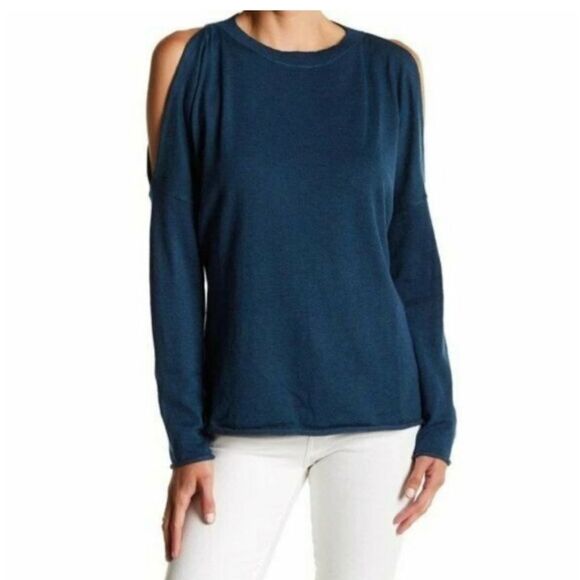 Revolve John + Jenn Blue Cold Shoulder Knit Sweater | Sz Small - Picture 1 of 6